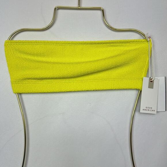 Good American Womens Crinkle Basic Bandeau Bikini‎ Top Size S-M  Yellow New - Picture 3 of 8